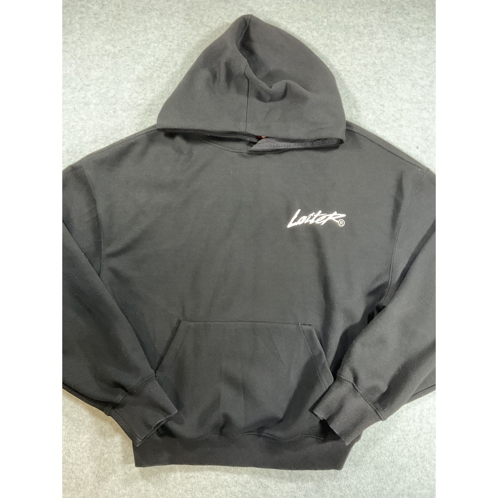 Loiter Black Graphic Hoodie Small Distressed Back Logo Streetwear Hoodie 2342